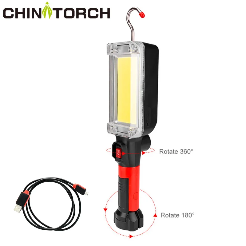 

NEW LED Work Flashlight USB Charging Magnetic Hook Clip Torch Light 20W COB Portable Spotlight Outdoor Camping Worklight Lamp