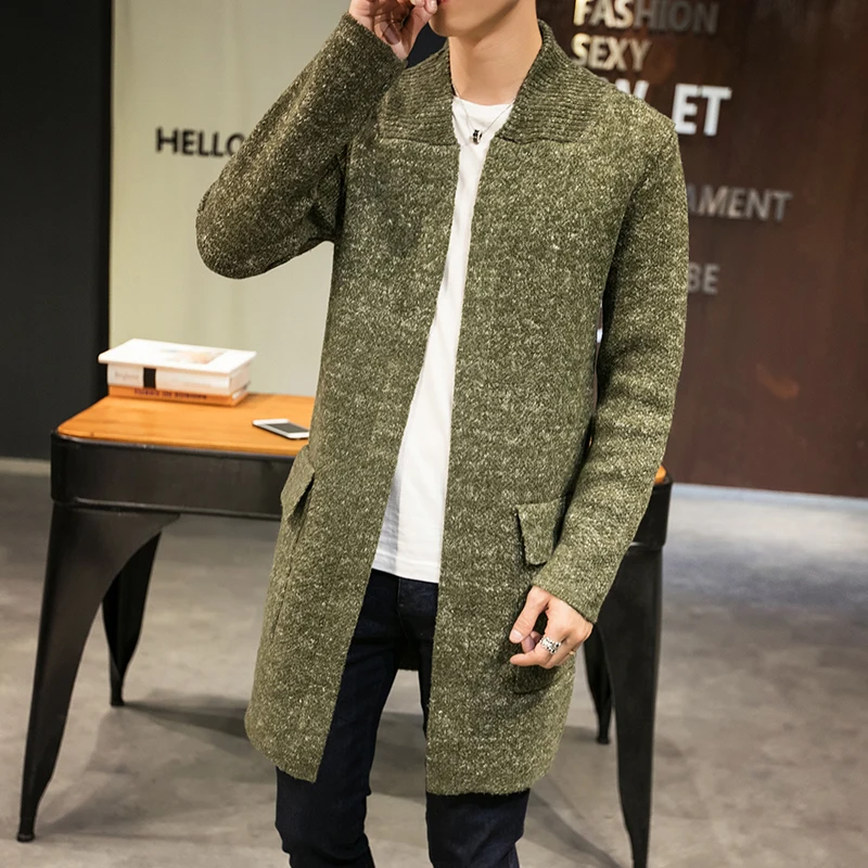 

Autumn Winter Long Sweater Warm jacket Cardigan Men High Quality England Style Knitted Coat with Pocket Knit Windbreaker