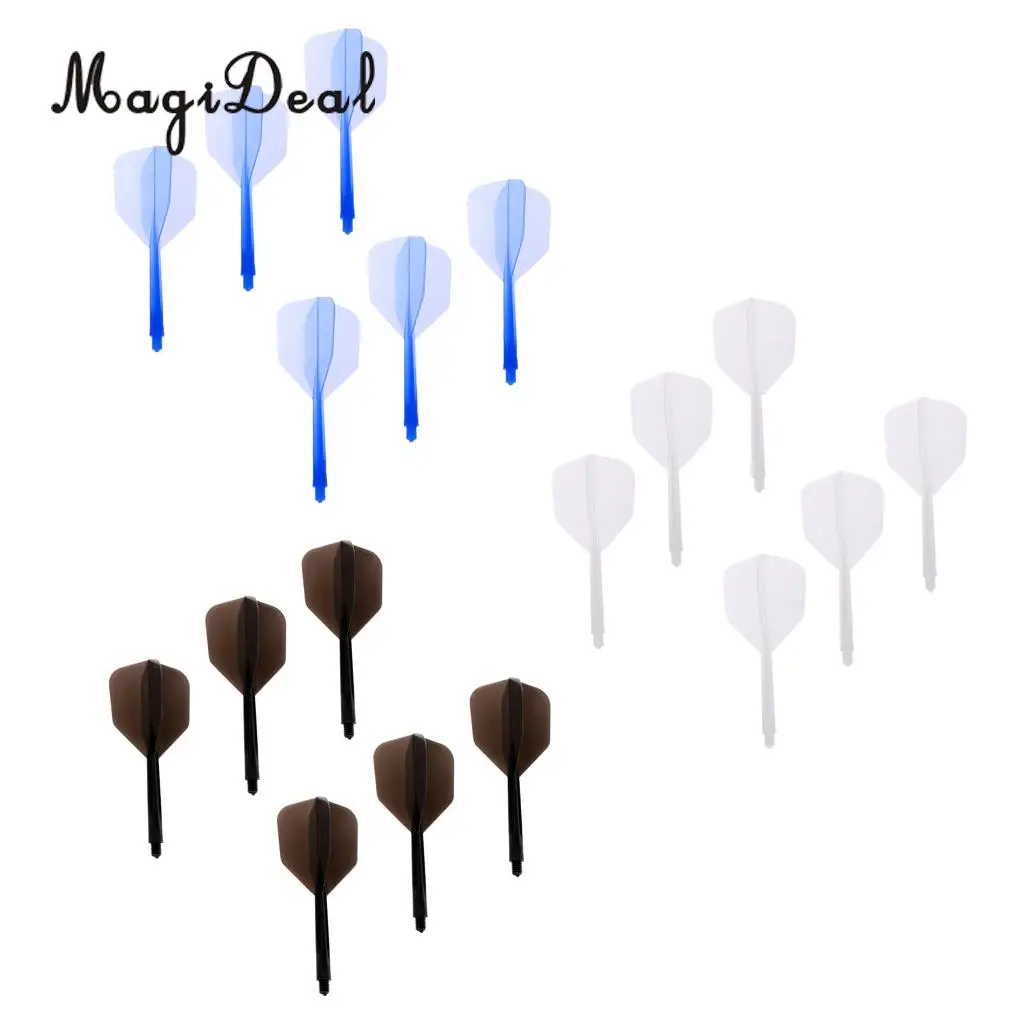 MagiDeal 18 Pieces Plastic Transparent 2BA Thread Dart Shafts Dart Flights Black White Blue Mix 