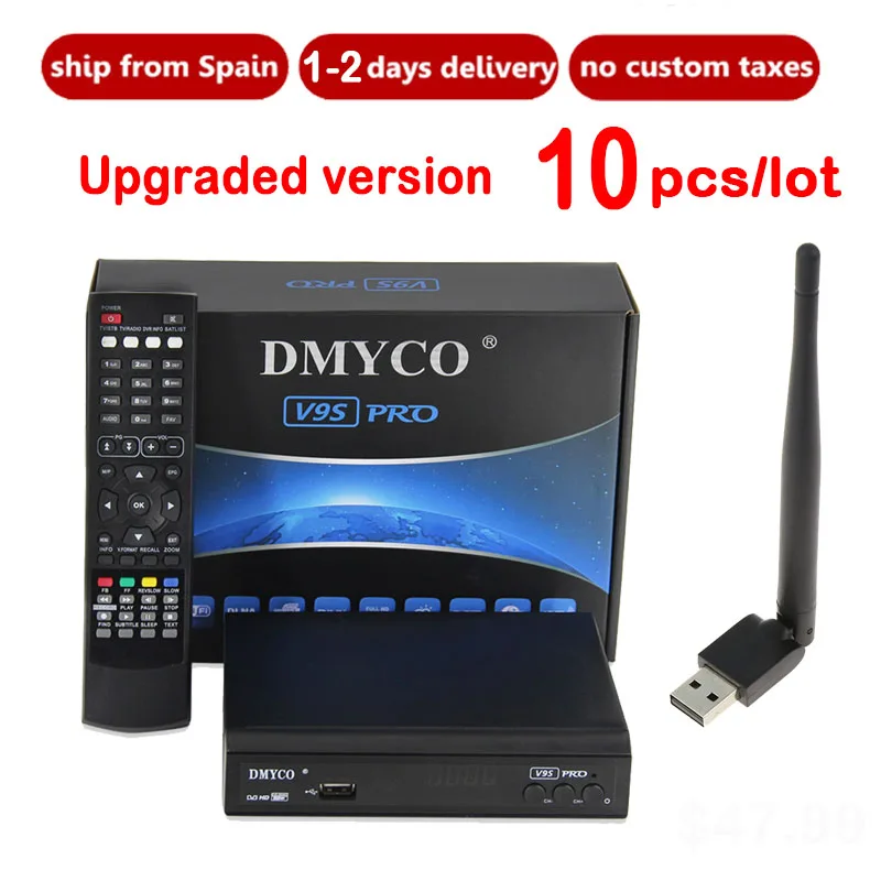 

10pcs/lot Satellite TV Receiver decoder V9s pro DVB-S2 with USB wifi antenna support Europe full powervu ship from Spain
