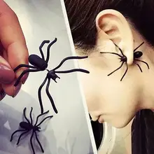 Pendiente de la personalidad de la manera pendientes de punción chico chica 1 pieza gracioso extraño gran oreja de araña negra arete estilo punk joyería hombres(China)