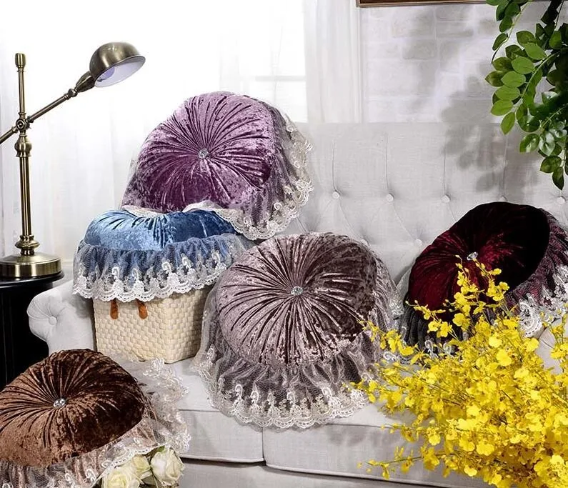 

1-Piece Quality Velvet Fabric Lace Solid Color Luury Cushion Sofa Cushions Decorative Pillows Round Throw Pillows Diameter