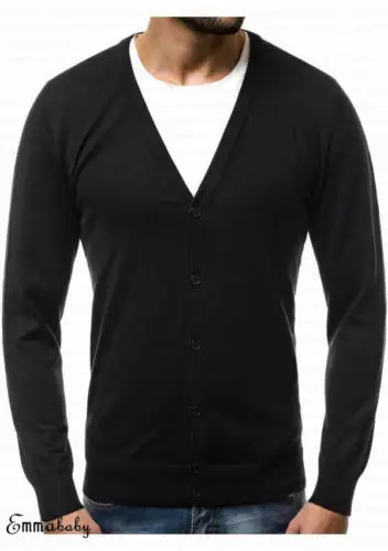 Черный Новинка года для мужчин с длинным рукавом V образным вырезом свитер джемпер Кардиган Толстовка однотонный топ плюс размеры 3XL Свободные Твердые - Цвет: Черный