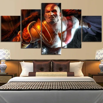 

5 Piece Computer Game Poster God of War Kratos Pictures Decorative Painting on Canvas Wall Art for Living Room Decor
