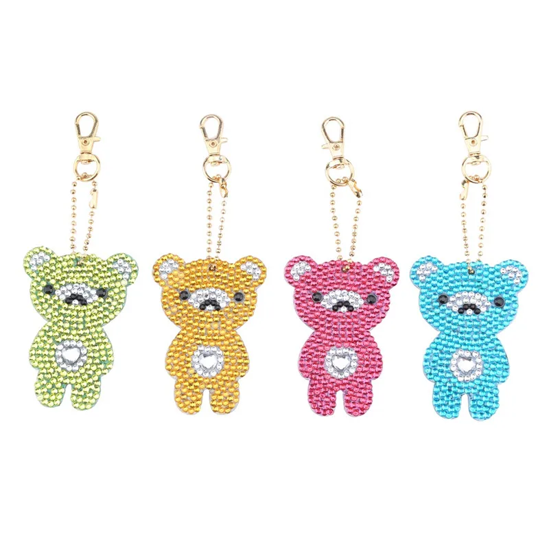 

4pcs DIY Cute Bear Special Shaped Diamond Painting Full Drill Pendant Decors Cartoon Key Chain Girls Bag Ornaments Handmade Gift