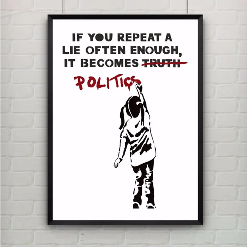 

Wall Pictures for Living Room Home Decor,Canvas Painting Politics are Lies by Banksy Print Graffiti Poster Canvas Art,No Frame