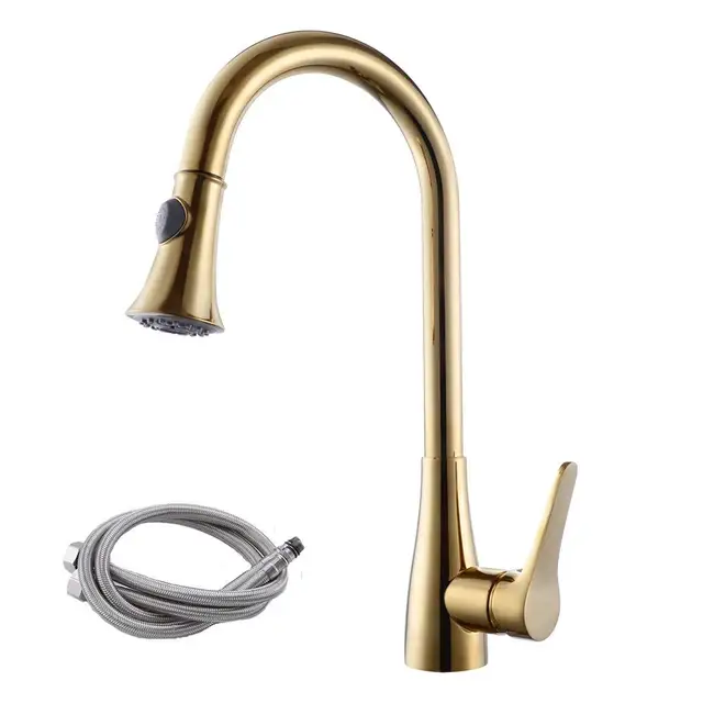 Best Offers Gold brass Pull Down Kitchen Faucet with Retractable two functions Pull Out spray, Swivel Spout Singel Lever Mixer faucet--MS563