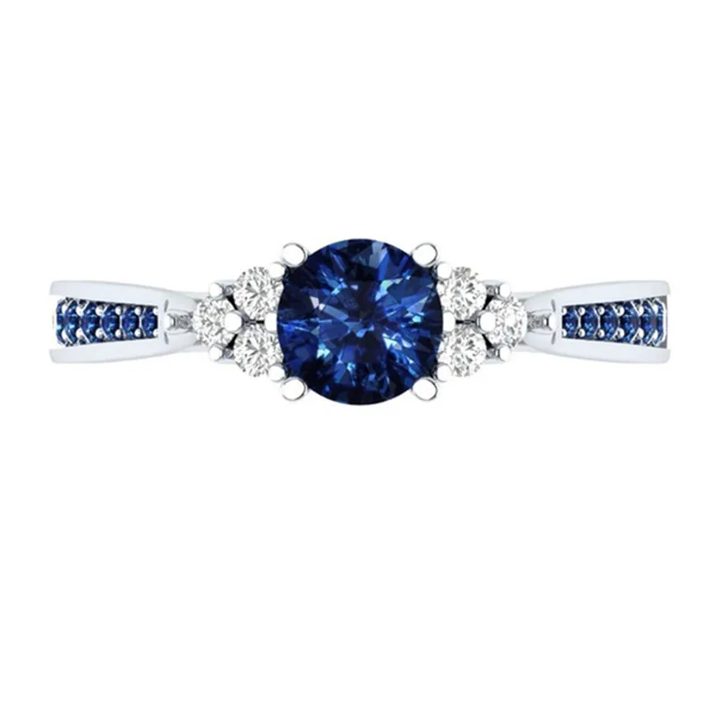 ROMAD Blue Stone Size 10 Zircon Rings Women Luxury Wedding Engagement Gift Flower Shape CZ Finger Rings engagement ring R4