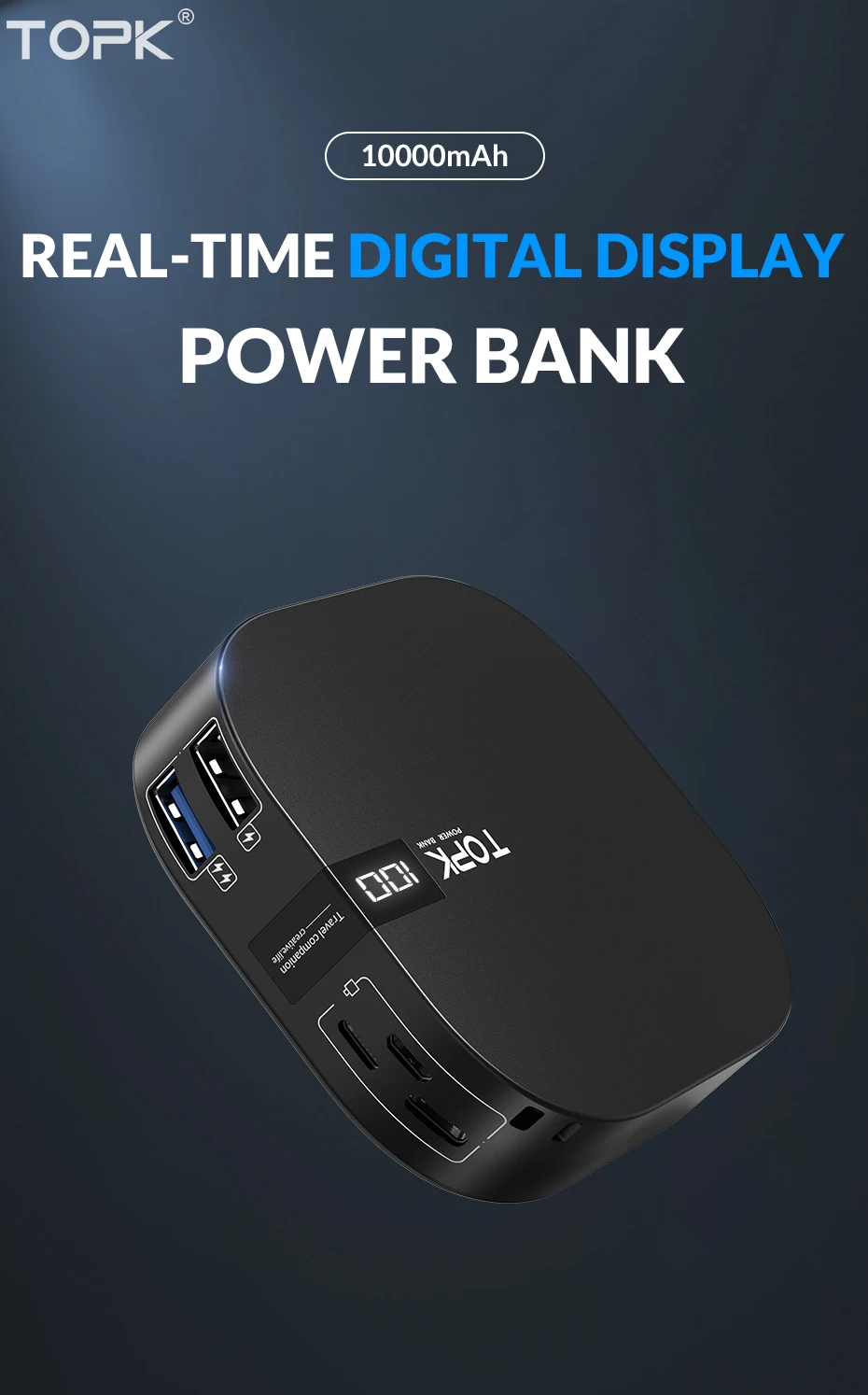 TOPK 10000 mAh power Bank Dual USB миниатюрное портативное зарядное устройство для мобильного телефона внешний аккумулятор power bank для iPhone samsung Xiaomi