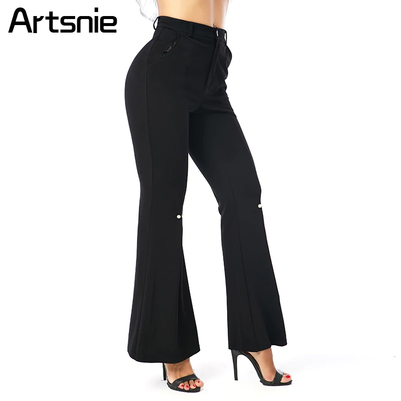 Artsnie Black High Waist Flare Long Pants Women Spring 2018 Ladies Work ...