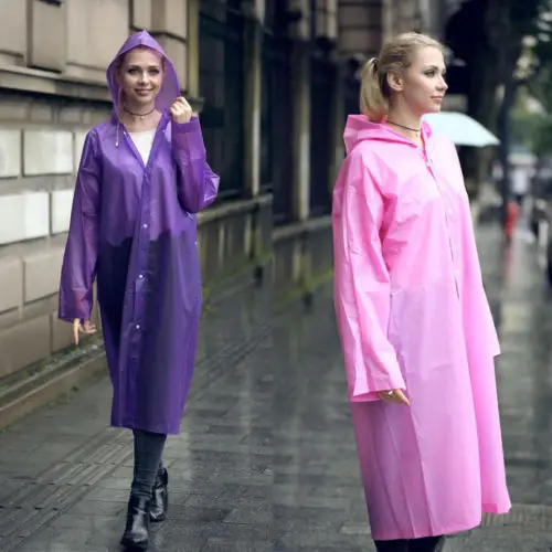 

Women/Men Waterproof Jacket Clear PE Raincoat Rain Coat Hooded Poncho Rainwear