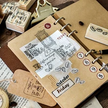 Лидер продаж древесины печать открыть Кофе магазин серии журнала резиновая DIY Фотоальбом Дневник DIY карты решений Северной Европы ручной работы штампы