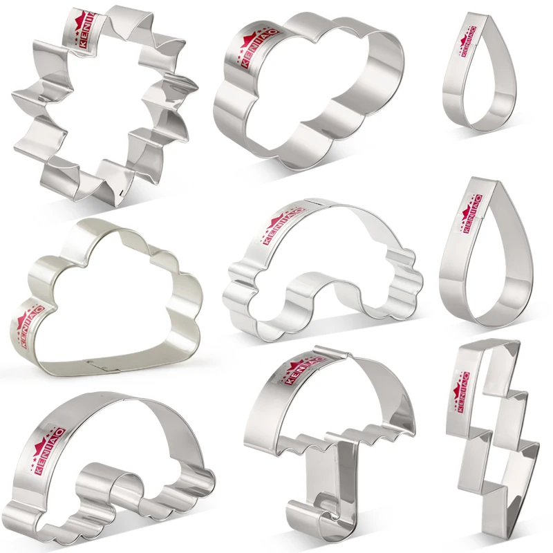 

KENIAO Weather Cookie Cutter - Rainbow,Cloud,Sun,Umbrella,Raindrop,Flash - Biscuit Fondant Sandwich Bread Mold - Stainless Steel