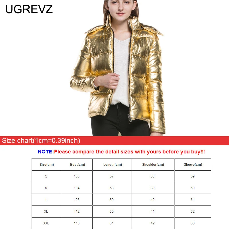 UGREVZ Для женщин зимние куртки короткая теплая куртка золото металл цвет Хлеб