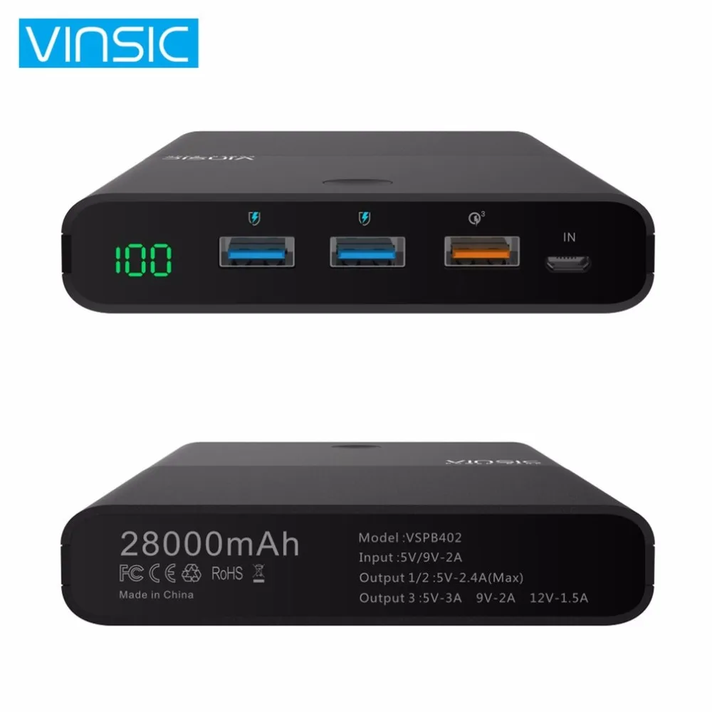 VINSIC Power Bank 28000MAH Large Capacity Mobile Phones External Battery Charger Power Supply Charger powerbank QC3.0 Output VINSIC Power Bank 28000MAH Large Capacity Mobile Phones External Battery Charger Power Supply Charger powerbank QC3.0 Output