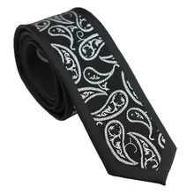 Coachella Галстуки черный с серебром Пейсли граничит Дизайн галстук микрофибры узкий галстук 6 см