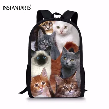 

INSTANTARTS Funny 3D Animal Cat Family Print Boys Girls Schoolbags Primary School Students Bookbags Casual Kid Students Backpack