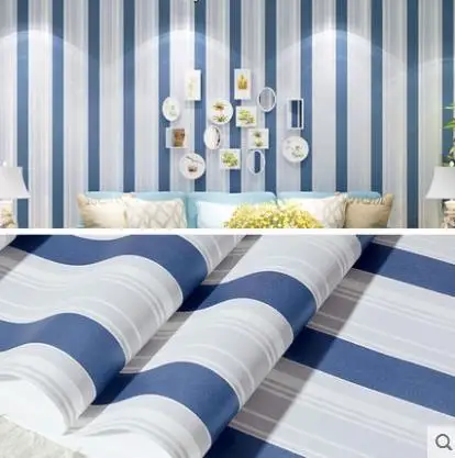 

New Simple modern Mediterranean wallpaper self-adhesive vertical stripes wallpaper bedroom warm living room TV background wall