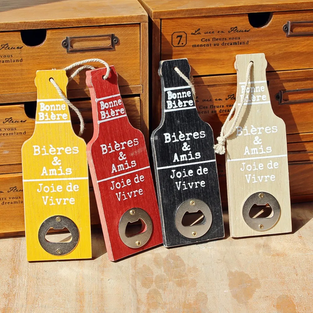 Beer Bottle Opener Metal Wood Creative Opener Key Ring Chain Versatile