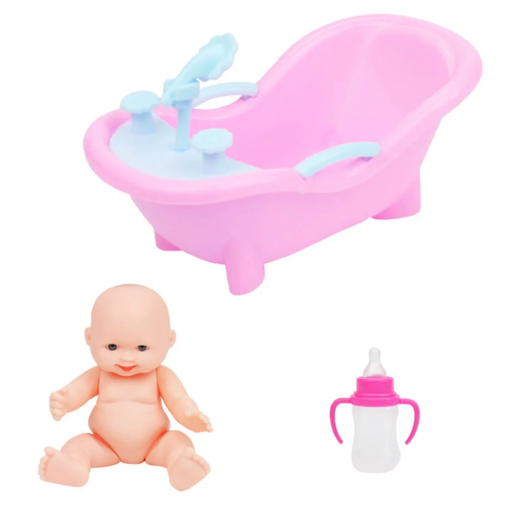 

1 Set Plastic Early Educational Simulation Mini handheld Toy Bathtub Baby Doll Toys for Baby Funny Games Birthday Gifts