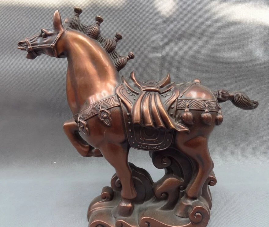 

S5536 14" Chinese Pure Bronze Year Zodiac Wealth Tang Horse Statue Animal Sculpture D0318