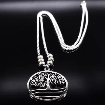 

10pcs Bohemian Stainless Steel Pendant Necklace Women Jewelry Silver Color Tree of Life Long Necklace for Women Jewelry W17789