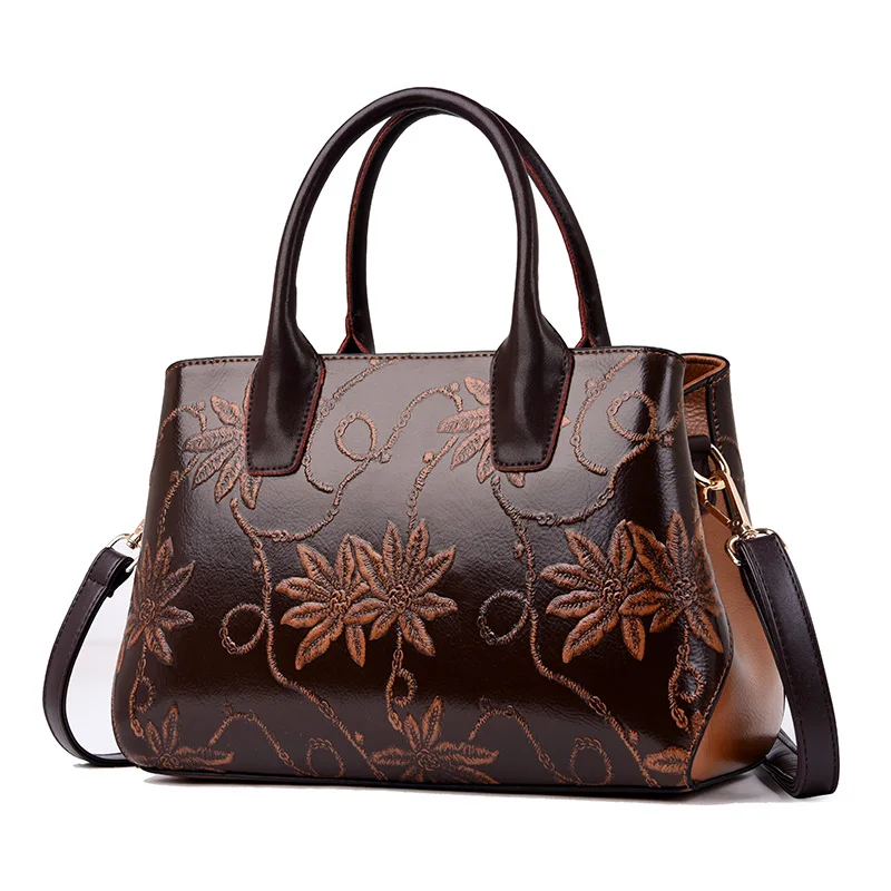 

leather women's handbag 2018 vintage embroidery shoulder bags female designer brand crossbody bags ladies tote sac a main femme