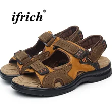 Мужская летняя пляжная обувь; сандалии из натуральной кожи; Мужская Роскошная брендовая Повседневная обувь; мужские Нескользящие туристические сандалии; кроссовки
