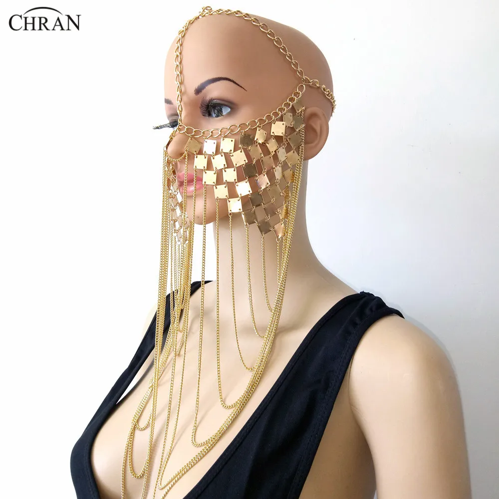 Chran Роскошная модная женская Панк многослойная металлическая цепочка на голову, ювелирное изделие, повязка на голову, маска для лица, цепочка для тела CRH701