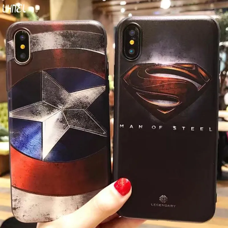 Рельефный 3D чехол Marvel Super Hero для iPhone 11Pro Max 5 5S SE, мягкий ТПУ чехол для телефона s для iPhone 6 7 8 Plus X XS Max XR, чехол СУПЕРМЕНА для iPhone 11