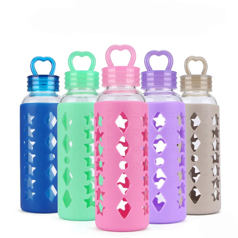 Multi angle Drinking Glass Water Bottle with Protective Silicone Sleeve