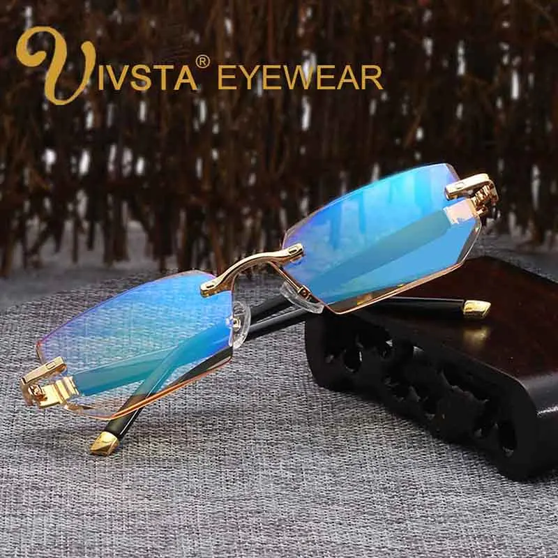 

IVSTA High Quality Reading Glasses Women Diamond Cut Design Anti Radiation Rimless Frame for Amblyopia Hyperopia +1.0 +2.0 +2.5