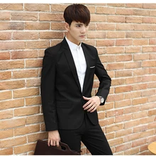 Весенний костюм мужской короткий подростковый тонкий сплошной цвет обычный стиль тренд костюма куртка