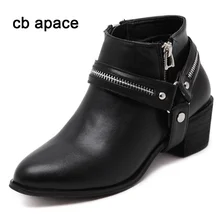 cb apace New Winter Autumn Women Boots High Heel Martin Boots Buckle Gothic Punk Ankle Motorcycle Combat Pointed Toe Boots