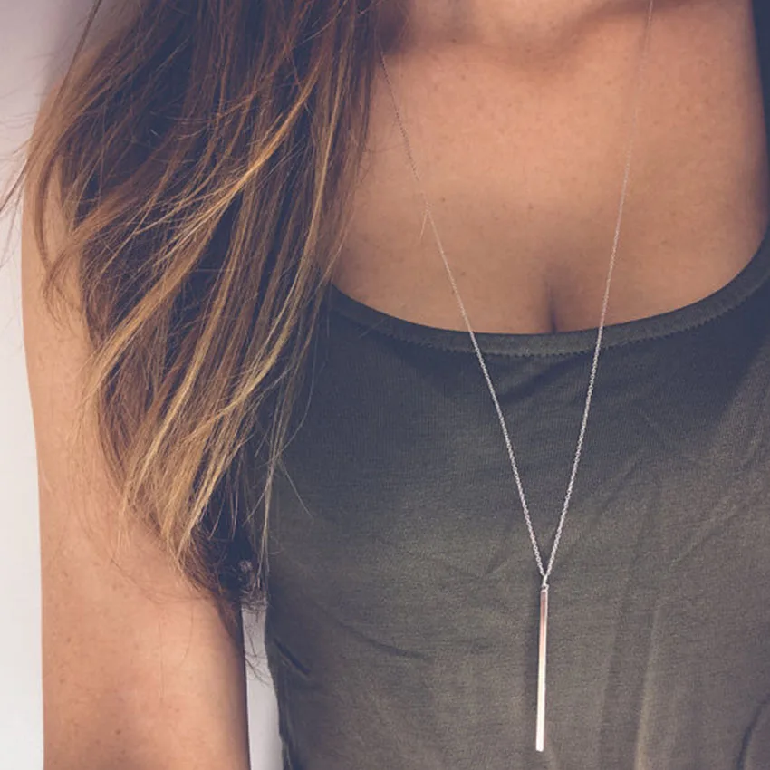 

Surou 2018 Silver Chain lariat Long Bar Necklaces For Women Simple Necklace Pendants Collier Femme Colares mujer Bijoux Jewelry
