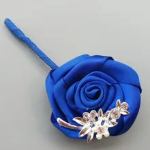 7 шт./лот Королевский синий искусственная Роза горный хрусталь брошь жених лучший мужской свадебный букет лента шелковый корсаж-бутоньерка XH4965-A