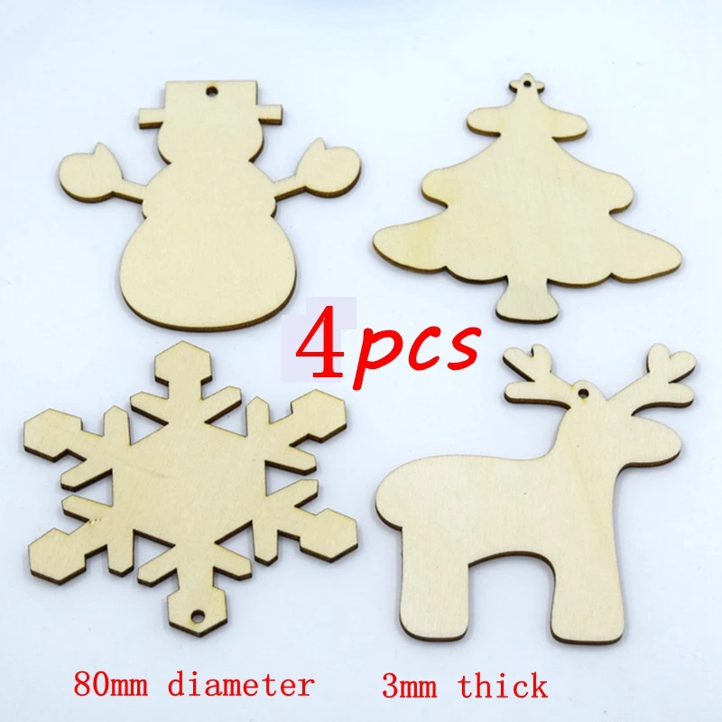 

4pc Cute Wooden Elk Christmas Tree Decorations Hanging Pendant Deer Craft Ornament Christmas Decorations for Home New Year