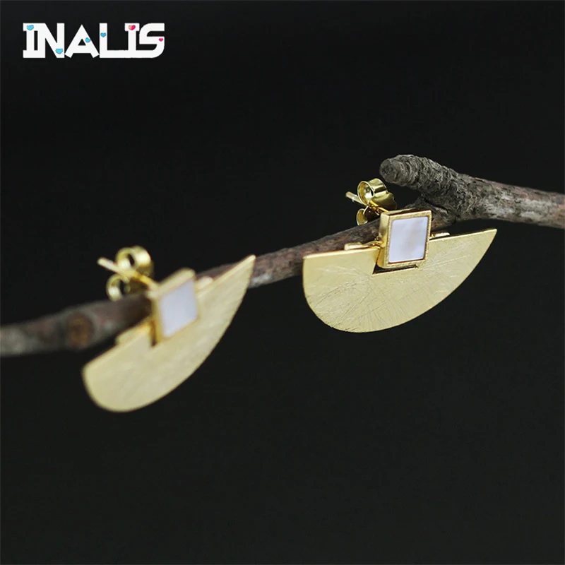

INALIS Real 925 Sterling Silver Natural Stone Handmade Fine Jewelry Luxury and Simple Fashion Stud Earrings for Women Brincos