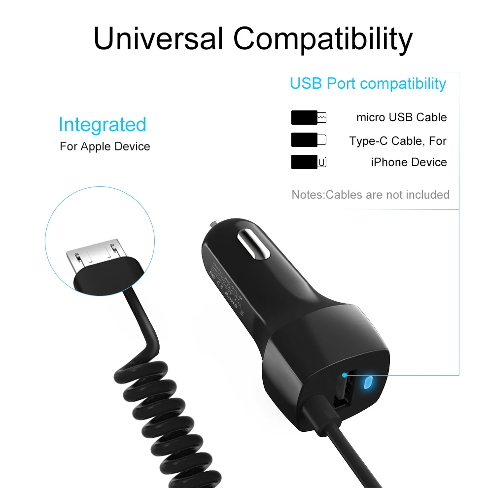 SeenDa Universal Car Charger with Cable Cellphone USB Fast Charger For Samsung S9 S8 Plus S6 S7 Edge Plus For iPhone 6 6s 7 8