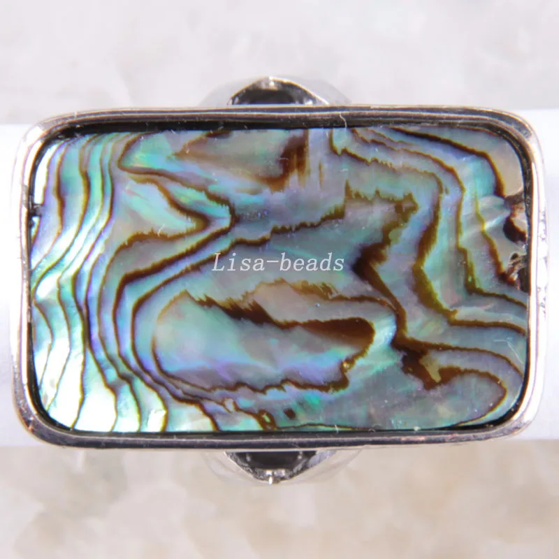 

Free Shipping Fashion Jewelry Rectangular Natural Blue New Zealand Abalone Shell Zinc Alloy Finger Ring SZ 10 RZ260