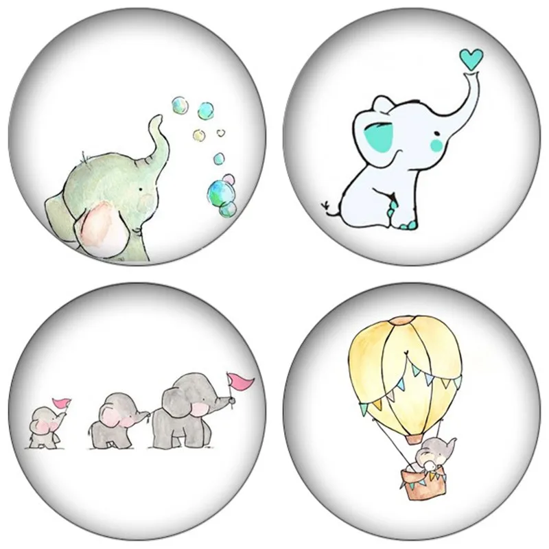 

ZDYING 5pcs Cute Baby Elephant Glass Cabochon Image Dome DIY Stud Earrings Keychain Demo Flat Back Making Findings