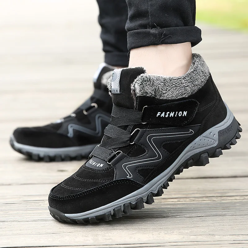 

Hot Trend Men Casual Plush Shoes Genuine Leather Winter Fur Boots Sneakers Men Soft Men Shoes Outdoor Sports Boots Size 39-45