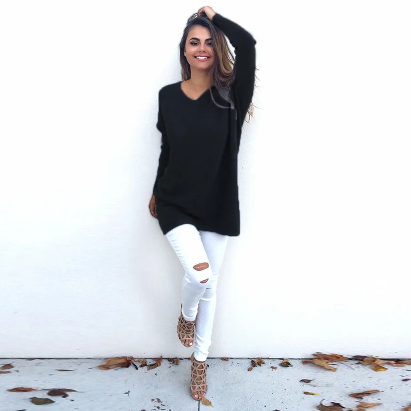 

2018 Autumn Fashion Sweater Dress Casual Women Long Sleeve Female Solid Knitting Dress V Neck Mini Sweater Dress Femme Vestidos