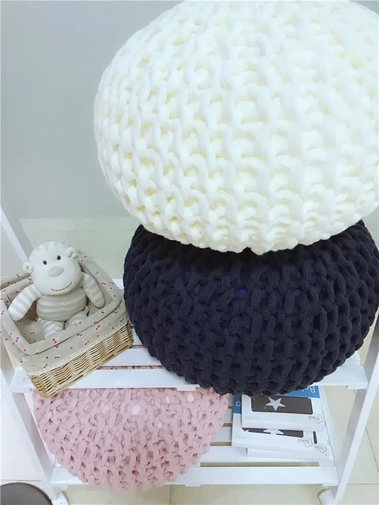 cheap High Quality Hand Knitted Woolen Round Cushion POUF Floor Ottoman Decorate Your Home