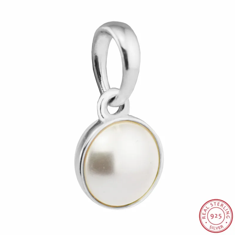 925 пробы серебро White Crystal Pearl Сияющие капли кулон Талисман из бусин ручной работы Fit Подвески Пандора для изготовления ювелирных изделий FL565