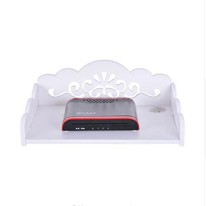Best Value Set Top Box Rack White Wall Storage Shelf Carved HDF STB Holder TV Background