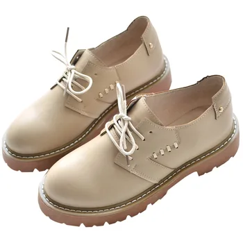 

Korean Harajuku Small Leather Shoes Genuine Leather Retro Women Casual Shoes Simple Wild England Wind Flat Single Shoes