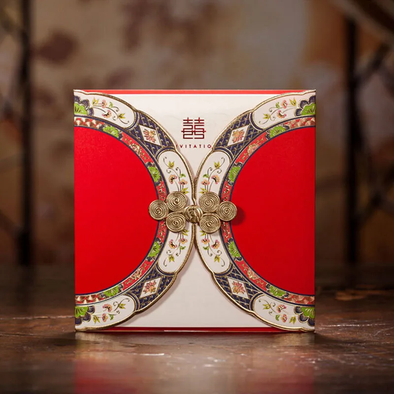 

50pcs Chinese Style Laser Cut Wedding Invitations Card Personalized Custom Printable Wedding Decoration Event Party Supplies