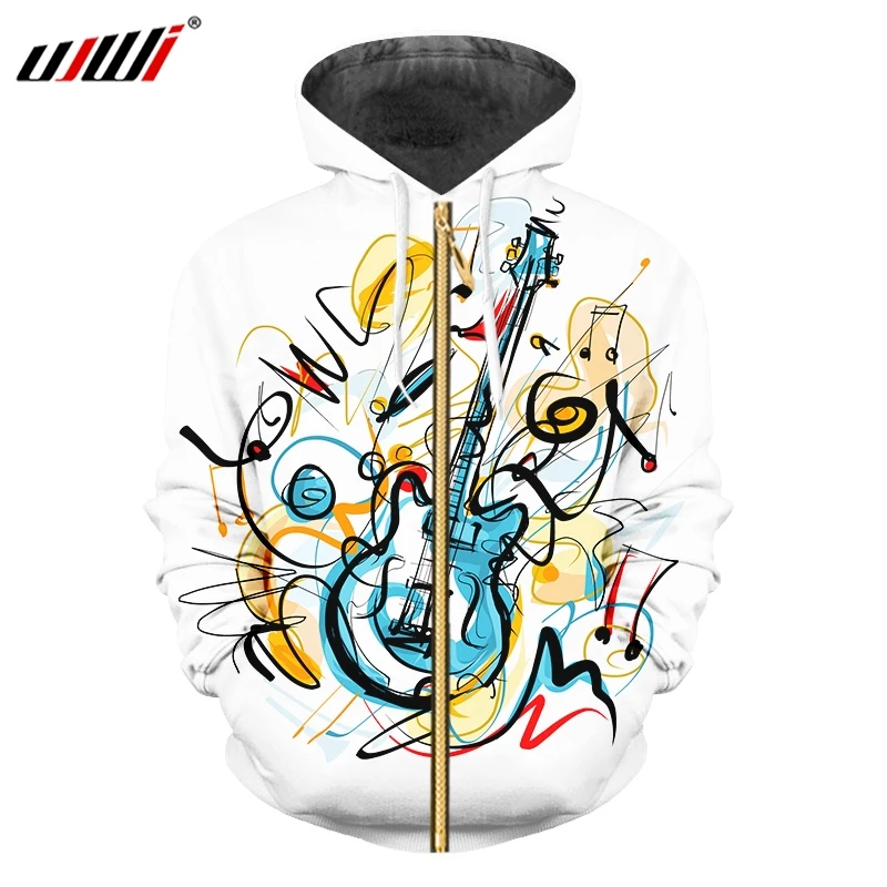 UJWI new funny glossy 3D printing men's fun zipper jacket creative graffiti style Guitar men clothing | Мужская одежда