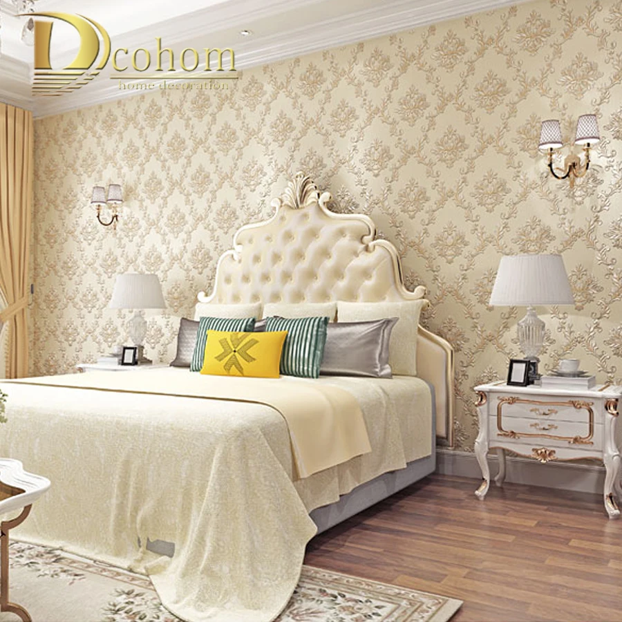 Beige White Luxury Floral Wallcoverings Embossed Flower 3D Wallpaper Non-woven Bedroom Rolls Beige White Luxury Floral Wallcoverings Embossed Flower 3D Wallpaper Non-woven Bedroom Rolls